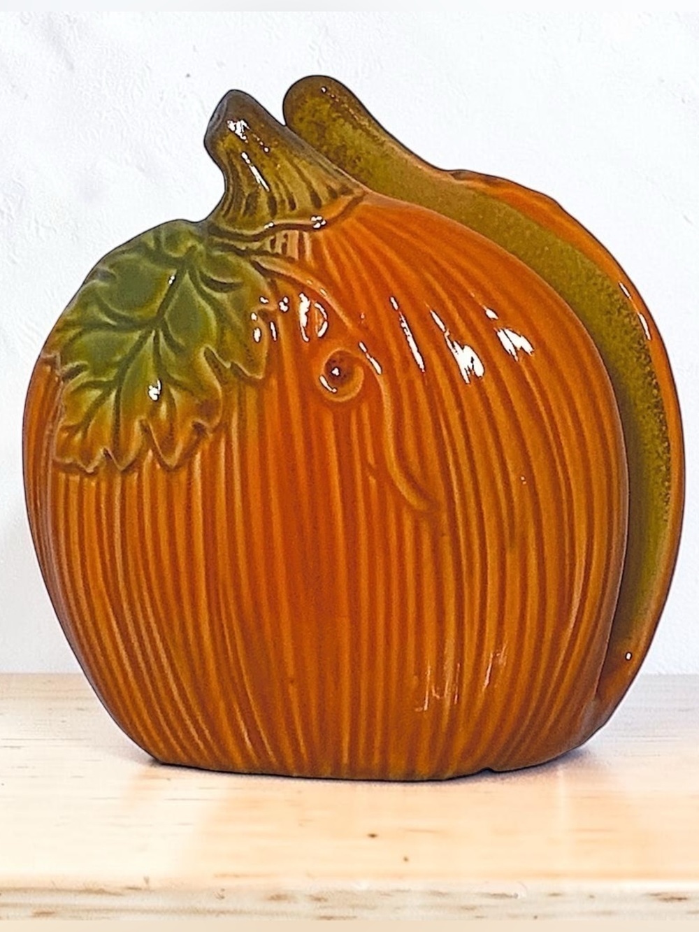 Pumpkin Napkin Holder Hand Painted Glazed Ceramic Seasonal Functional Art